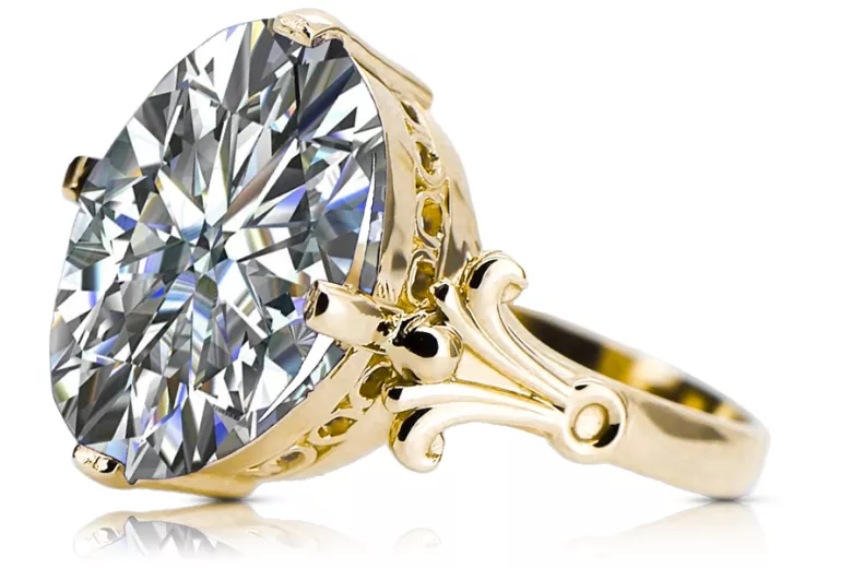 Or jaune 14 carats Zircon Anneau Style vintage vrc369y